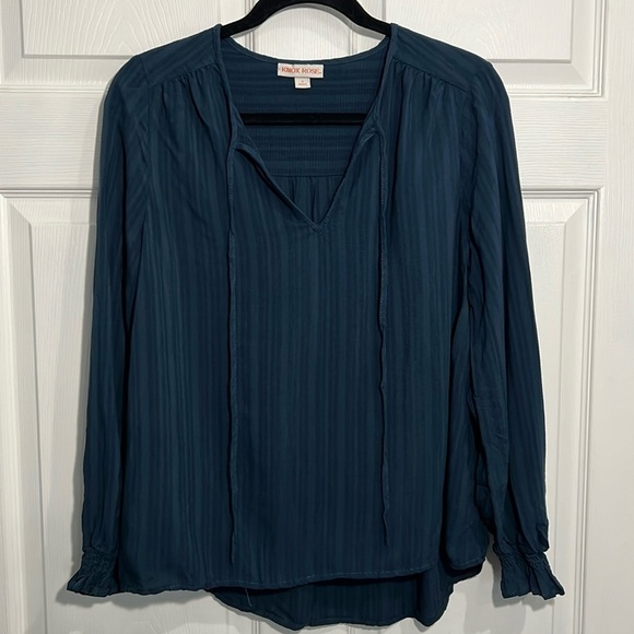 KNOX ROSE Women’s Loose/Relaxed Fit Blue Tie Collar Boho Shirt - Size Small - Picture 1 of 6